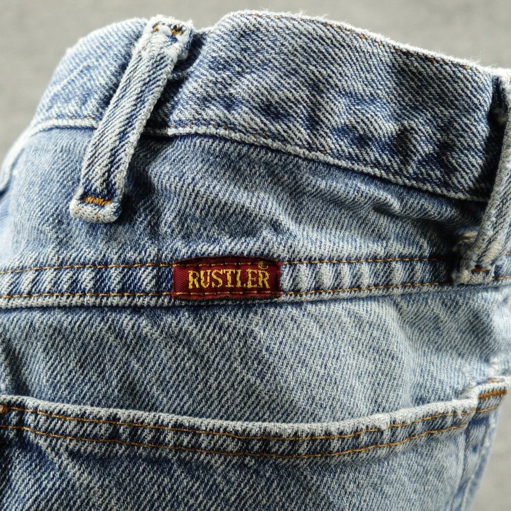 Vintage Rustler Shorts Men 36 Blue Denim Cut Off Raw Frayed Hem Light Wash Jorts